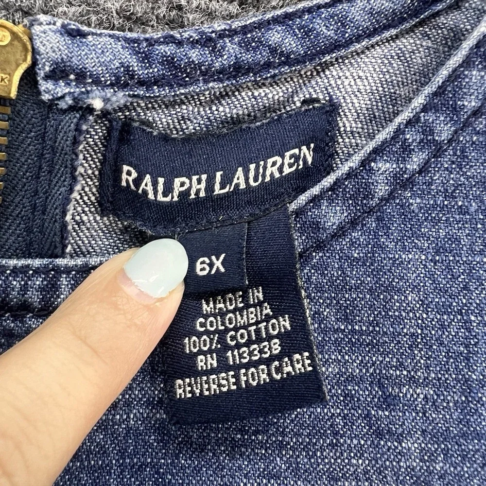 VTG Ralph Lauren Denim Dropped Waist Jumper Dress Girls 6X Sleeveless Classic